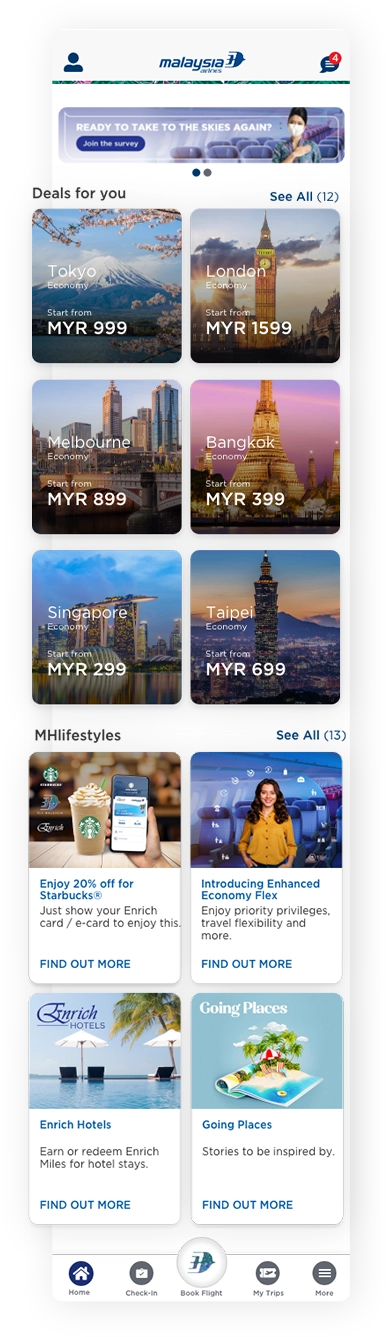 Malaysia Airline Mobile app Screenshot